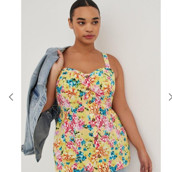 Fit And Flare Rayon Slub Lace-Up Back Tank 2X - Picture 1 of 10